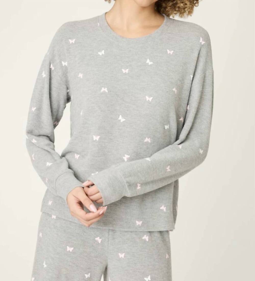 NEW PJ SALVAGE butterfly kisses long-sleeve top in h grey
